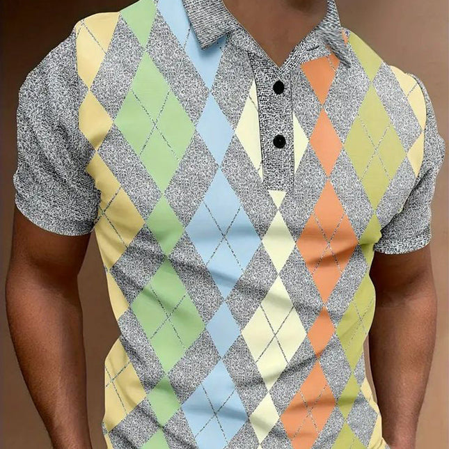 Men's Polo Shirt | Summer Classic | Diamond Print Design | Short Sleeve | Casual Elegance | Moisture-Wicking Fabric | Breathable Cotton-Poly Blend | Smart Collar | Versatile Style | Sizes S-3XL