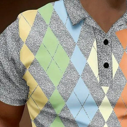 Men's Polo Shirt | Summer Classic | Diamond Print Design | Short Sleeve | Casual Elegance | Moisture-Wicking Fabric | Breathable Cotton-Poly Blend | Smart Collar | Versatile Style | Sizes S-3XL