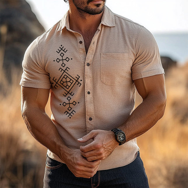 Men's Casual Retro Lapel Shirt | Totem Print | Short Sleeve | Breathable Cotton | Stylish & Comfortable | S to 3XL | Perfect for Spring Summer Fall Casual Outings