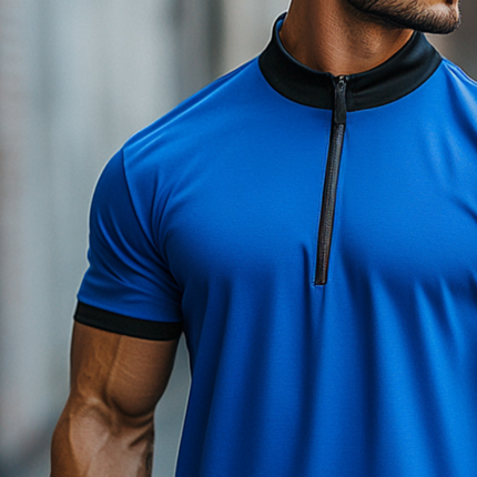 Men's Retro T-Shirt | Cotton Colorblock | Zipper Stand Collar | Short Sleeve | Casual Top | Breathable Summer Shirt | Versatile Casual Wear | Soft Comfortable Fabric | Stylish Everyday Tee