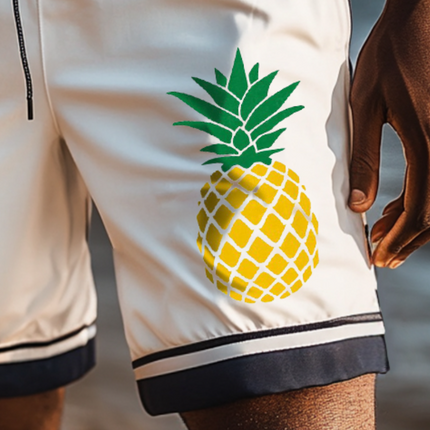 Men's Hawaiian Pineapple Print Beach Shorts | Retro Casual Style | Drawstring Waist | Breathable Cotton Polyester | Quick-Dry Fabric | Ideal for Summer Outings | Available S-3XL