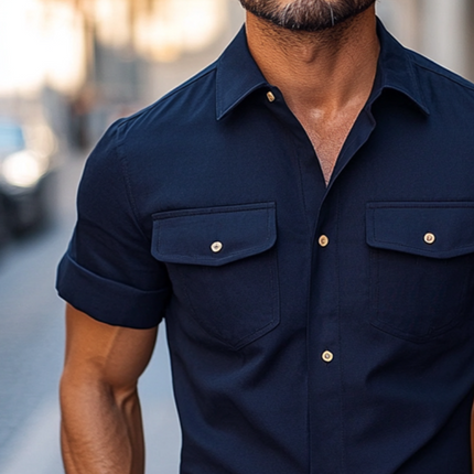 Men's Vintage Lapel Pocket Shirt | Cotton Short Sleeve | Casual Summer Top | Breathable Comfort | Versatile Collar | Sizes S-3XL | Timeless Style for Spring & Summer | Ideal for Outings & Gatherings
