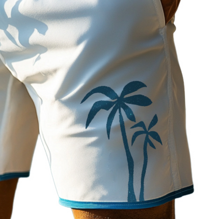 Men's Hawaiian Beach Shorts | Retro Coconut Tree Print | Casual Summer Vacation Wear | Lightweight Quick-Dry Fabric | Elastic Waist with Drawstring | Relaxed Fit | Sizes S-3XL