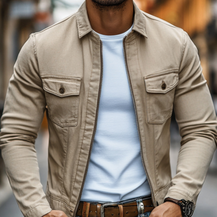 Men's Slim Fit Cargo Jacket | Premium Washed Cotton | Casual Outerwear | Lapel Collar | Zipper Closure | Functional Pockets | Versatile Colors | Breathable Fabric | Machine Washable | Sizes Available
