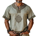 Men's Linen Short Sleeve Shirt | Collarless | Viking Totem Print | Retro Casual Style | Breathable | Versatile Fit S-3XL | Spring Summer | Casual Outings | Comfortable | Durable Fabric