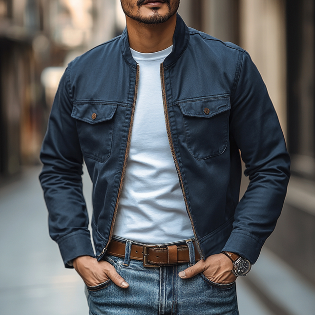 Men's Premium Cotton Bomber Jacket | Washed Stand Collar | Zipper Slim Fit | Casual Outerwear | Functional Pockets | Lightweight Breathable Fabric | Versatile Colors | Machine Washable | Multiple Sizes