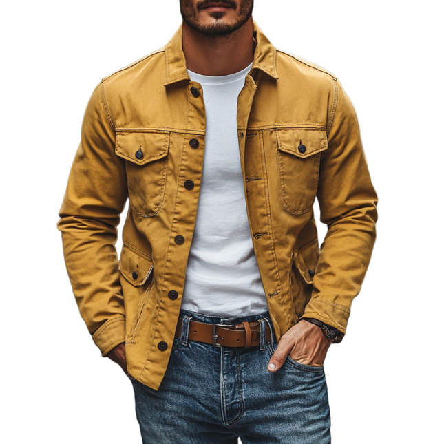 Men's Work Jacket | Premium Washed Cotton | Casual Single Breasted Lapel | Multi-Pocket Functionality | Slim Fit Tailoring | Durable & Comfortable Outerwear | Available in Multiple Colors & Sizes