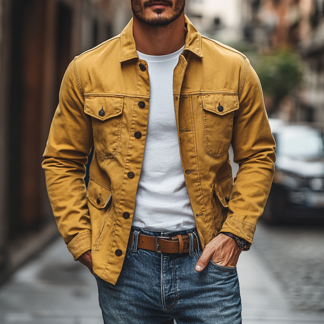 Men's Work Jacket | Premium Washed Cotton | Casual Single Breasted Lapel | Multi-Pocket Functionality | Slim Fit Tailoring | Durable & Comfortable Outerwear | Available in Multiple Colors & Sizes
