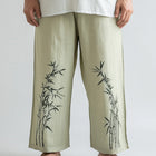Men's Bamboo Leaf Print Linen Blend Pants | Summer Casual Style | Breathable Lightweight Fabric | Elastic Waistband | Relaxed Fit | Nature-Inspired Design