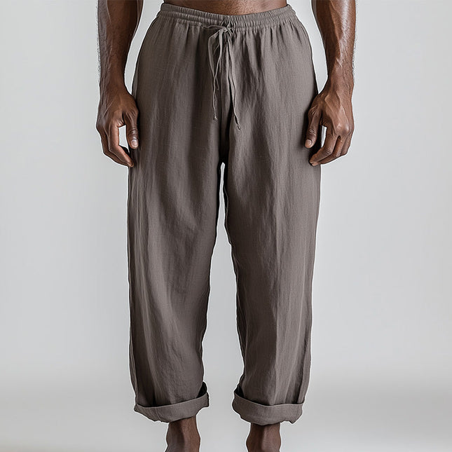 Men's Summer Linen Blend Trousers | Solid Color | Breathable Fabric | Elastic Waistband | Casual & Semi-Formal Wear | Comfortable Fit | Easy Maintenance | Versatile Design | Stylish Wardrobe Essential