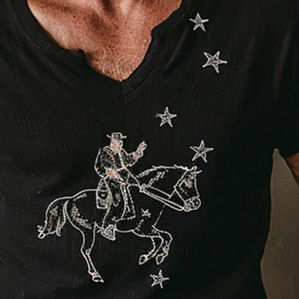 Men's Embroidered Linen T-Shirt | Summer Cowboy Outfit | Short Sleeve | Breathable Casual Top | Western Style Fashion | Relaxed Fit | Lightweight Comfort | Premium Quality