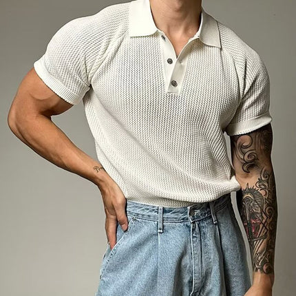 Men's Polo Shirt | Solid Color Casual Knitted Short Sleeve | Lightweight Breathable Fabric | Tailored Fit | Multiple Classic Colors | Versatile Wardrobe Essential | Ideal for Casual & Semi-Formal Settings