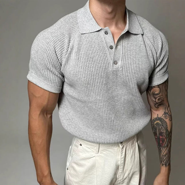 Men's Polo Shirt | Solid Color Casual Knitted Short Sleeve | Lightweight Breathable Fabric | Tailored Fit | Multiple Classic Colors | Versatile Wardrobe Essential | Ideal for Casual & Semi-Formal Settings