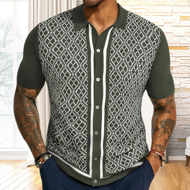 Men's Polo Shirt | Jacquard Knit | Short Sleeve | Classic Collar | High-Quality Fabric | Intricate Patterns | Relaxed Fit | Versatile Style | Perfect for Warm Weather