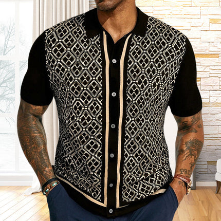 Men's Polo Shirt | Jacquard Knit | Short Sleeve | Classic Collar | High-Quality Fabric | Intricate Patterns | Relaxed Fit | Versatile Style | Perfect for Warm Weather