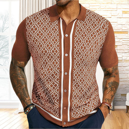 Men's Polo Shirt | Jacquard Knit | Short Sleeve | Classic Collar | High-Quality Fabric | Intricate Patterns | Relaxed Fit | Versatile Style | Perfect for Warm Weather