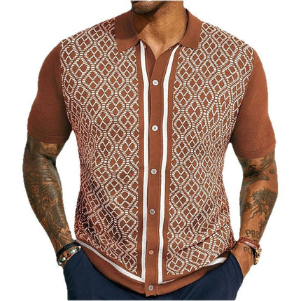 Men's Polo Shirt | Jacquard Knit | Short Sleeve | Classic Collar | High-Quality Fabric | Intricate Patterns | Relaxed Fit | Versatile Style | Perfect for Warm Weather