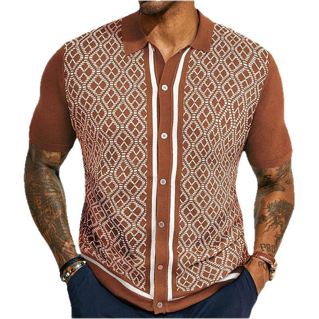 Men's Polo Shirt | Jacquard Knit | Short Sleeve | Classic Collar | High-Quality Fabric | Intricate Patterns | Relaxed Fit | Versatile Style | Perfect for Warm Weather
