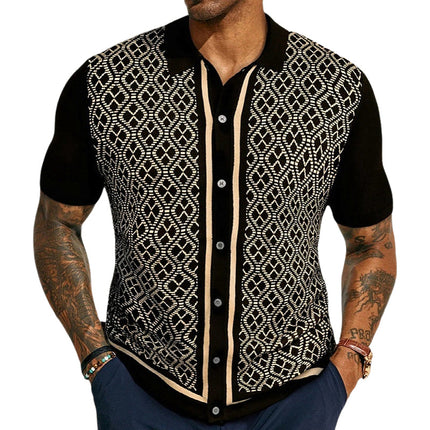 Men's Polo Shirt | Jacquard Knit | Short Sleeve | Classic Collar | High-Quality Fabric | Intricate Patterns | Relaxed Fit | Versatile Style | Perfect for Warm Weather