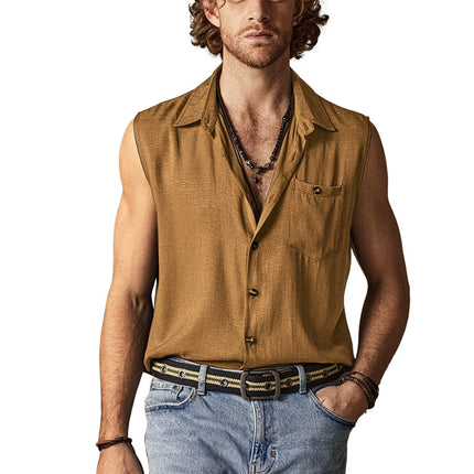 Men's Cotton Lapel Tank Top | Solid Color Sleeveless Shirt | Casual & Athletic Wear | Breathable & Comfortable