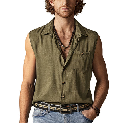 Men's Cotton Lapel Tank Top | Solid Color Sleeveless Shirt | Casual & Athletic Wear | Breathable & Comfortable