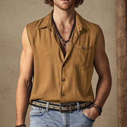 Men's Cotton Lapel Tank Top | Solid Color Sleeveless Shirt | Casual & Athletic Wear | Breathable & Comfortable
