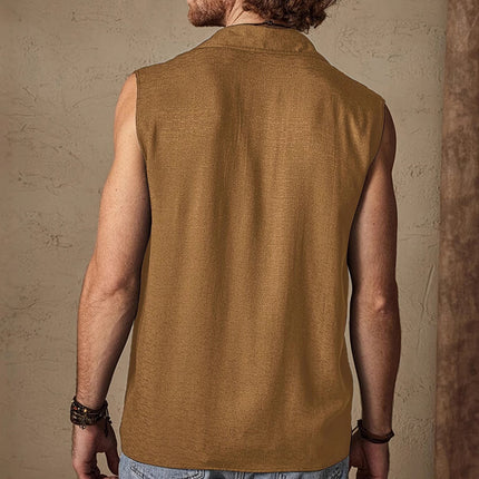 Men's Cotton Lapel Tank Top | Solid Color Sleeveless Shirt | Casual & Athletic Wear | Breathable & Comfortable