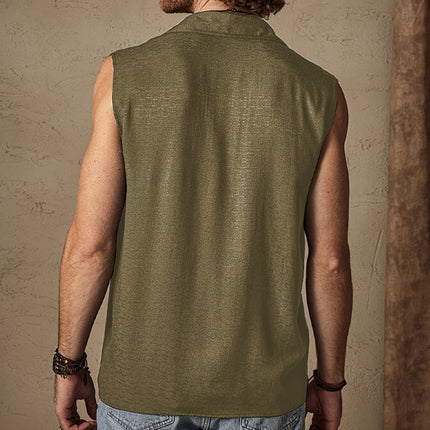 Men's Cotton Lapel Tank Top | Solid Color Sleeveless Shirt | Casual & Athletic Wear | Breathable & Comfortable
