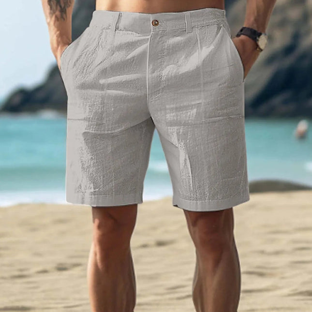 Men's Cotton Linen Beach Shorts | Solid Color | Casual Summer Wear | Comfortable Fit | Elastic Waistband | Breathable Fabric | Front and Back Pockets | Lightweight | Ideal for Beach Days and Casual Outings