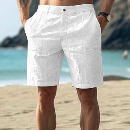 Men's Cotton Linen Beach Shorts | Solid Color | Casual Summer Wear | Comfortable Fit | Elastic Waistband | Breathable Fabric | Front and Back Pockets | Lightweight | Ideal for Beach Days and Casual Outings