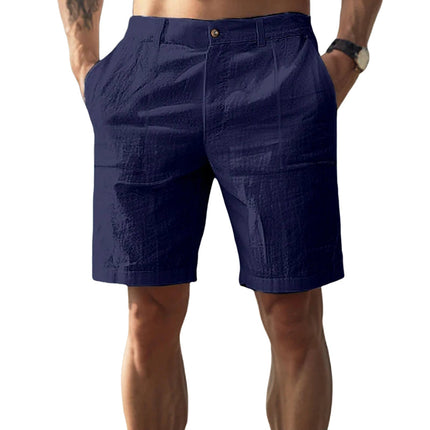 Men's Cotton Linen Beach Shorts | Solid Color | Casual Summer Wear | Comfortable Fit | Elastic Waistband | Breathable Fabric | Front and Back Pockets | Lightweight | Ideal for Beach Days and Casual Outings