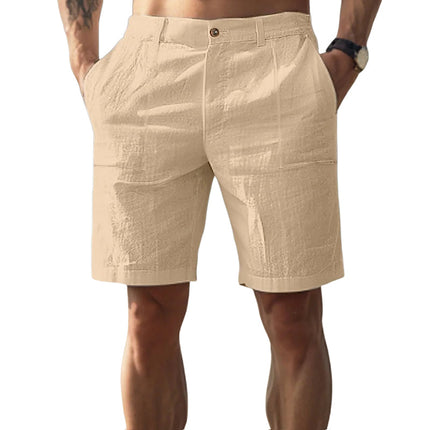 Men's Cotton Linen Beach Shorts | Solid Color | Casual Summer Wear | Comfortable Fit | Elastic Waistband | Breathable Fabric | Front and Back Pockets | Lightweight | Ideal for Beach Days and Casual Outings