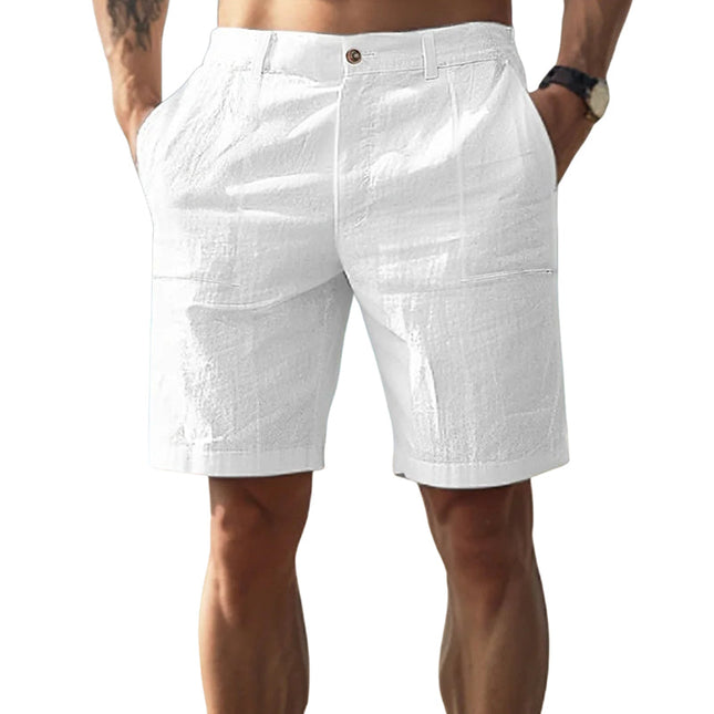 Men's Cotton Linen Beach Shorts | Solid Color | Casual Summer Wear | Comfortable Fit | Elastic Waistband | Breathable Fabric | Front and Back Pockets | Lightweight | Ideal for Beach Days and Casual Outings