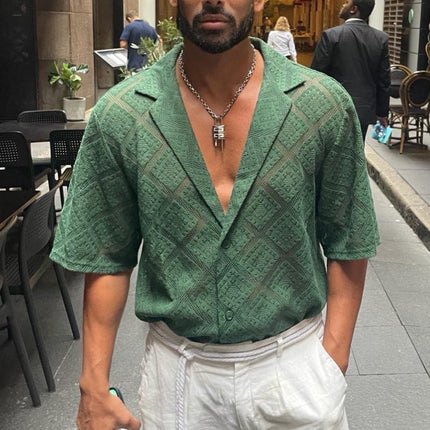 Men's Vacation Shirt | Solid Lace Short Sleeve | Lightweight & Breezy | Elegant Texture | Relaxed Fit | Versatile Summer Apparel