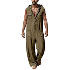 Men's Hooded Jumpsuit | Casual Cotton Linen Blend | Relaxed Fit | Neutral Tones | Spacious Pockets | Machine Washable | Versatile Style | Comfortable Resort Wear