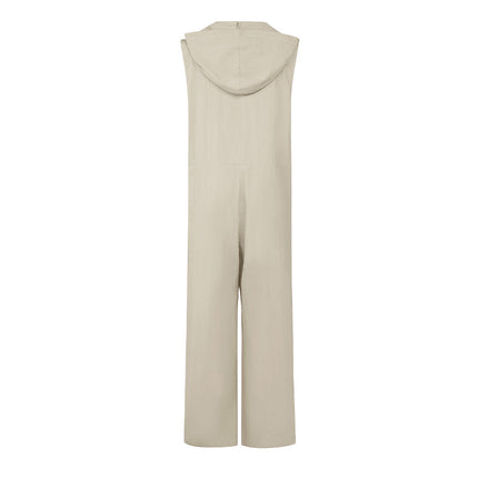 Men's Hooded Jumpsuit | Casual Cotton Linen Blend | Relaxed Fit | Neutral Tones | Spacious Pockets | Machine Washable | Versatile Style | Comfortable Resort Wear