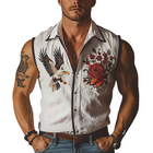 Men's Sleeveless Shirt | Retro Western Style | Rose & Eagle Embroidery | Cotton Linen Blend | Summer Fashion | Casual Wear | Breathable Fabric | Lightweight & Comfortable | Versatile Styling | Relaxed Fit