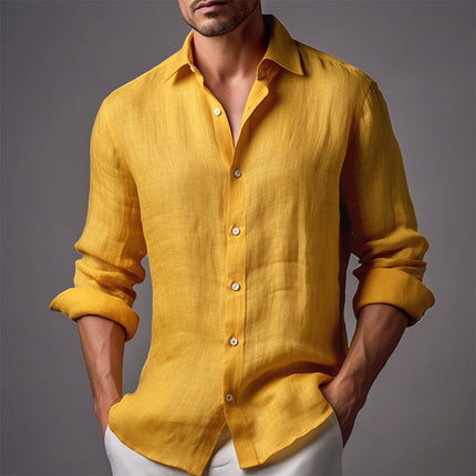 Men's Linen Slim Fit Shirt | Casual Long Sleeve | Solid Color | Lapel Collar | Breathable Lightweight Fabric | Versatile Smart-Casual Top | Classic Design | Multiple Sizes | Easy Care