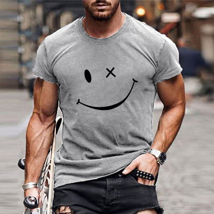Men's Vintage Smiley Face T-Shirt | Round Neck | Short Sleeve | Cotton Blend | Casual Summer Style