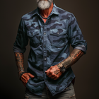 Men's Camouflage Print Cargo Shirt | Classic Lapel Collar | Long Sleeves with Buttoned Cuffs | Durable Cotton Blend | Regular Fit | Chest and Cargo Pockets | Front Button Closure | Sizes S-XXXL