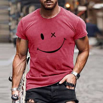 Men's Vintage Smiley Face T-Shirt | Round Neck | Short Sleeve | Cotton Blend | Casual Summer Style