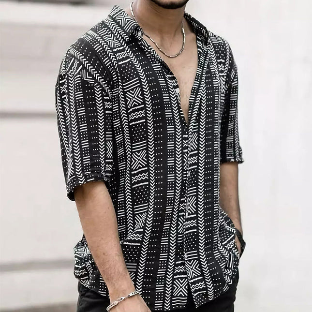 Men's Retro Print Short Sleeve Shirt | Vintage Style Casual Top | Lightweight Cotton Blend | Button-Up | Regular Fit | Classic Collar | Breathable Material | Eye-Catching Design | Ideal for Summer Wardrobe