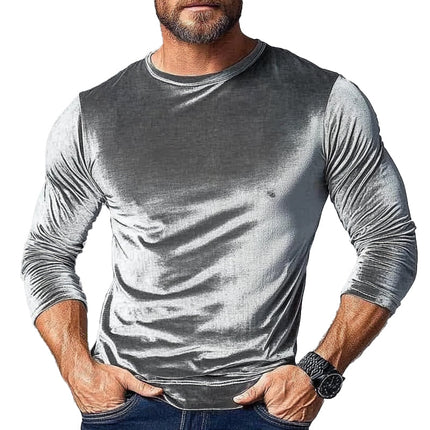 Men's Vintage Velvet T-Shirt | Long Sleeve | Round Neck | Premium Soft Texture | Retro Charm | Elegant Velvet Fabric | Regular Fit | Luxurious Feel | Versatile Styling | Timeless Appeal