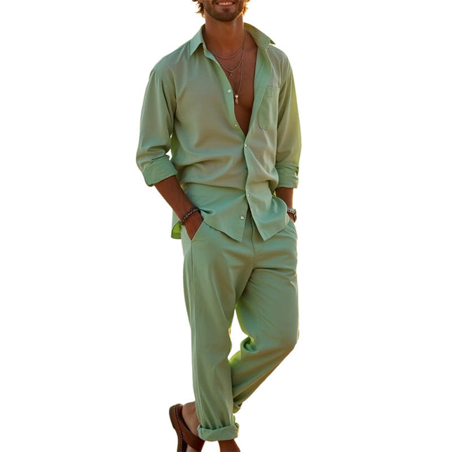Men's Solid Color Long Sleeve Shirt & Pants Set | Casual Stylish Outfit | Comfortable Fit | Soft Fabric | Versatile Everyday Wear | S-3XL Sizes | Machine Washable | Effortless Style