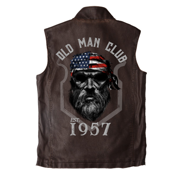 Vintage Men's Vest | Double Collar Design | Italian Calfskin Trim | Brass Zipper and Snaps | Hidden and Outer Pockets | Classic 1957 Era Style | Crafted by Expert Leather Artisans