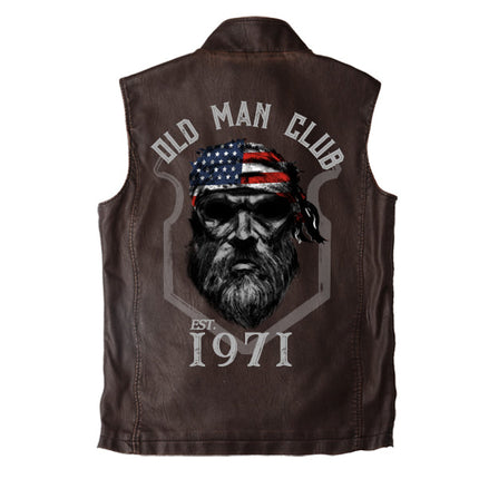 Men's 1971 Vintage Vest | Double Fleece Collar | Italian Calfskin Trim | Heavy-Duty Brass Zipper | Antiqued Brass Snaps | Two Outer Pockets | Hidden Inner Pocket | Stylish Casual Outerwear