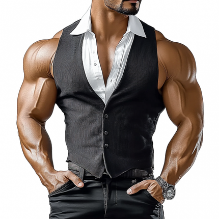 Men's Slim Fit Fake Two-Piece Vest | Shirt Collar | Single Breasted | Modern Tailored Design | Fashionable Stitching | Formal & Casual Style | Versatile Layering | High Quality Fabric | Multiple Sizes