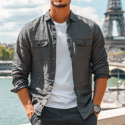Men's Relaxed Fit Long-Sleeve Shirt | Dark Gray | Cotton Linen Blend | Casual & Semi-Formal | Breathable & Skin-Friendly | Smart Casual Turn-Down Collar | Button-Up | Versatile Solid Color