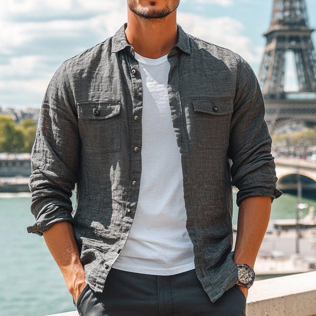 Men's Relaxed Fit Long-Sleeve Shirt | Dark Gray | Cotton Linen Blend | Casual & Semi-Formal | Breathable & Skin-Friendly | Smart Casual Turn-Down Collar | Button-Up | Versatile Solid Color