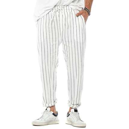 Men's Cotton Linen Trousers | Vertical Striped Casual Pants | Relaxed Fit | Trendy Fashion | Comfortable Waist | Versatile Everyday Wear | Breathable Summer Bottoms | Durable Craftsmanship | Multiple Sizes Available